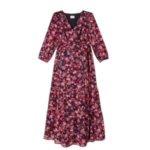 Ingrid Isabel Maternity Floral Rose V-Neck Tie-Waist Midi Dress. Size Small
